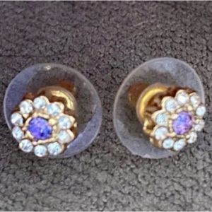 Stud Earrings Cubic Zirconia Gold Plated, Vintage